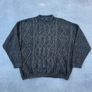 Vintage 90s Thornton Bay Blue Cream White Cable Knit Cotton Wool Knit Sweater